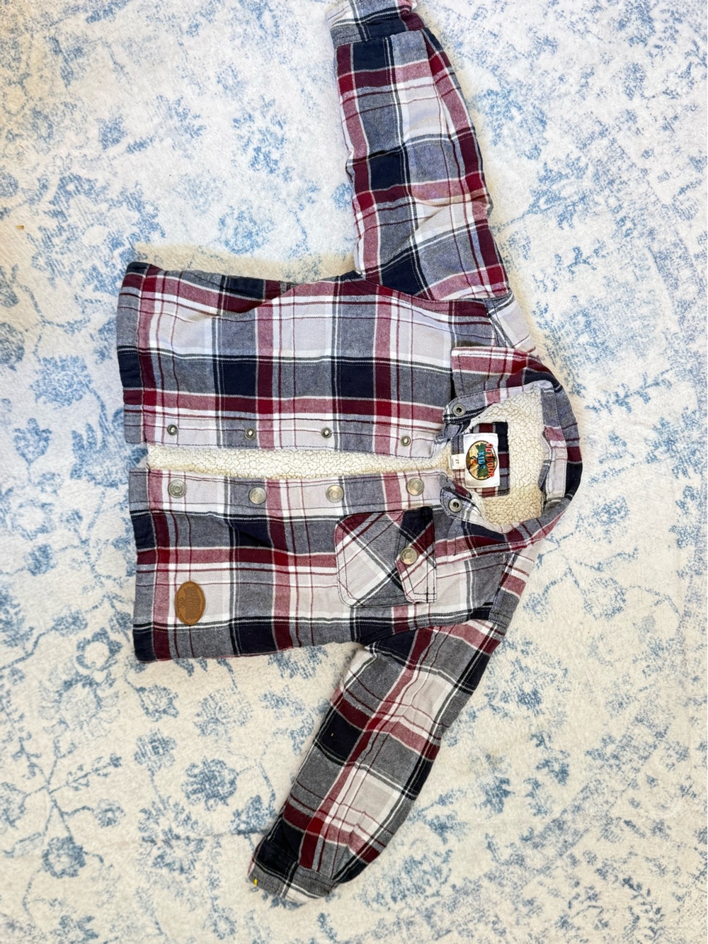 Bass Pro Shops Red, Navy & White Plaid Sherpa-Lined Kids Jacket